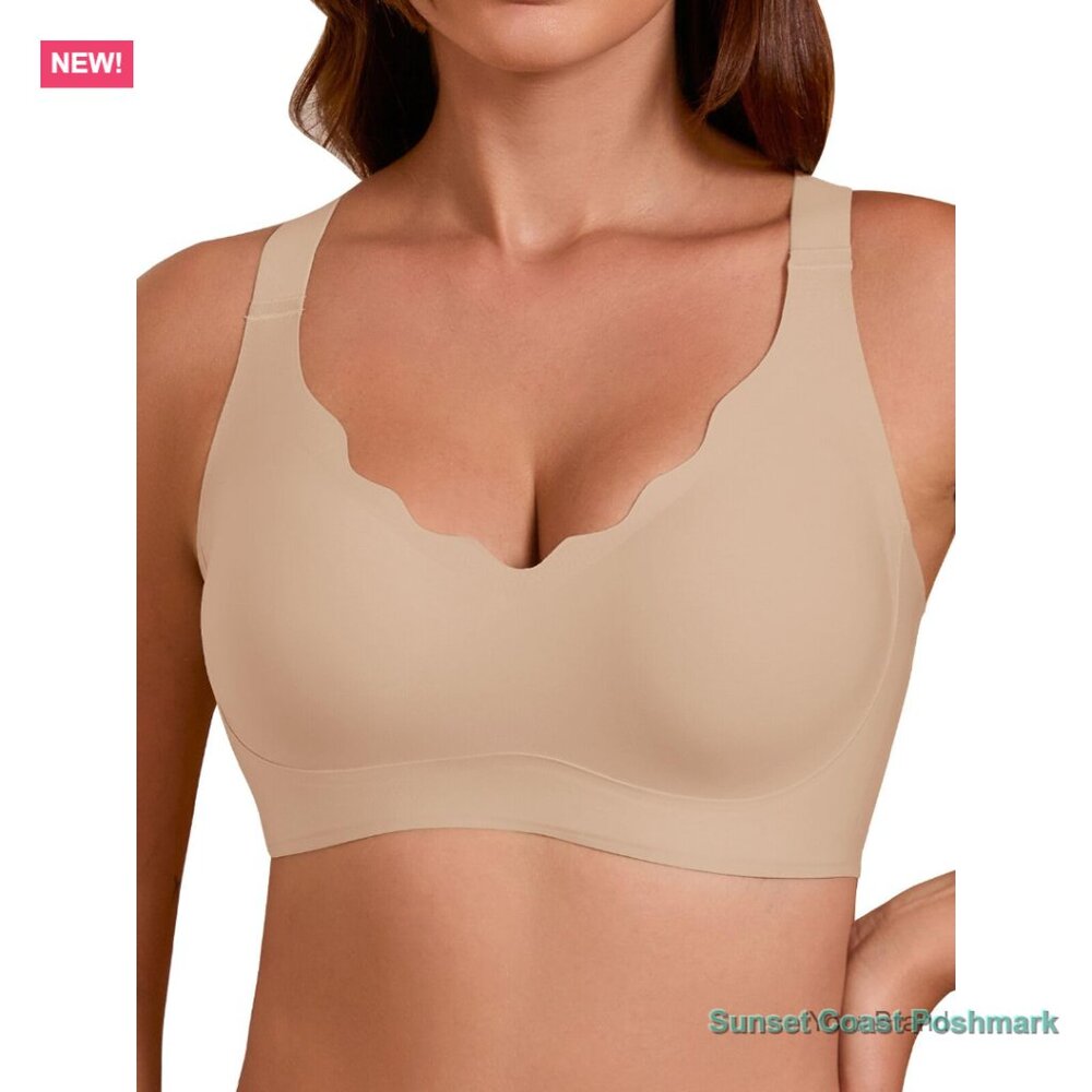 Seamless Push Up Scalloped Tshirt Bralettes Wireless Everyday Bra